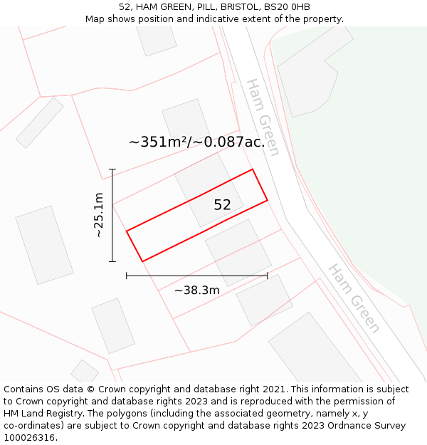 52, HAM GREEN, PILL, BRISTOL, BS20 0HB: Plot and title map