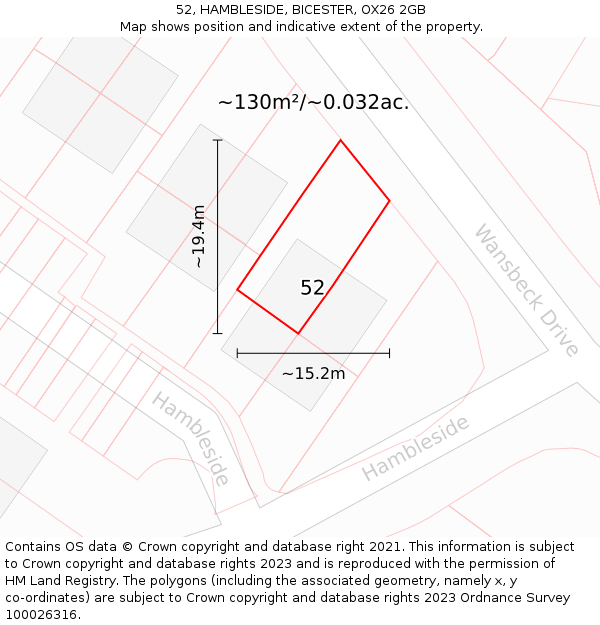 52, HAMBLESIDE, BICESTER, OX26 2GB: Plot and title map