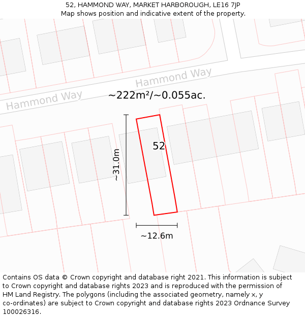 52, HAMMOND WAY, MARKET HARBOROUGH, LE16 7JP: Plot and title map