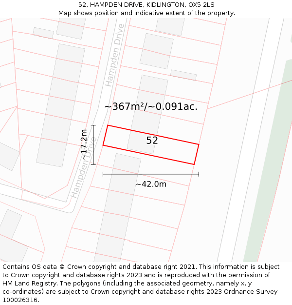 52, HAMPDEN DRIVE, KIDLINGTON, OX5 2LS: Plot and title map