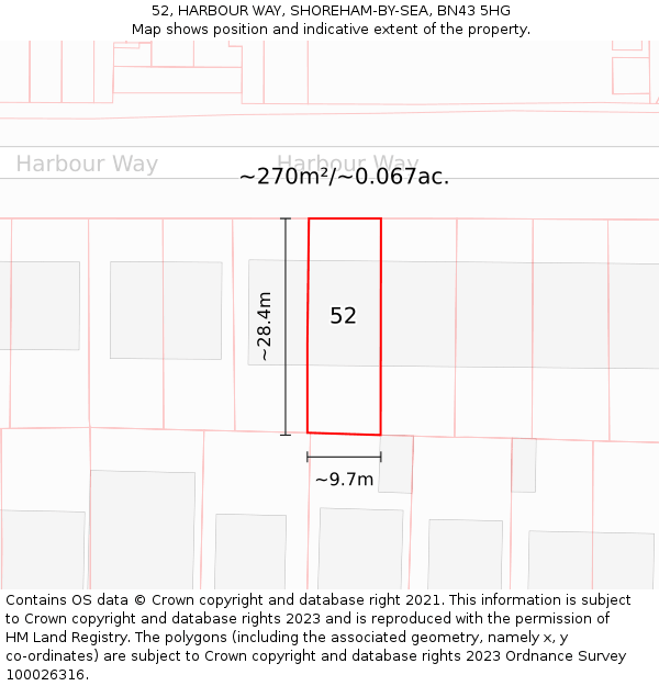 52, HARBOUR WAY, SHOREHAM-BY-SEA, BN43 5HG: Plot and title map