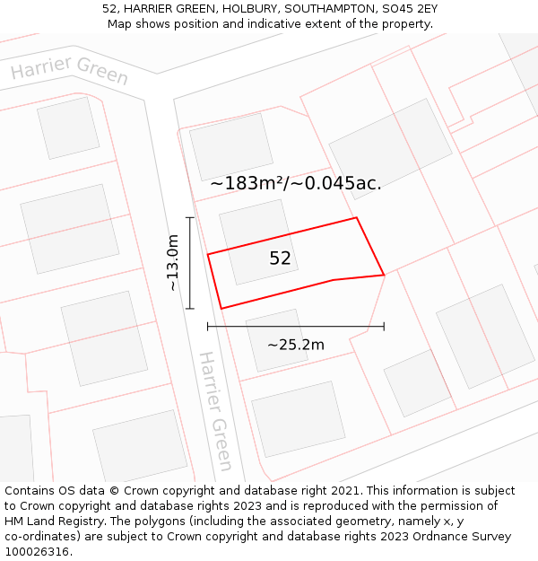 52, HARRIER GREEN, HOLBURY, SOUTHAMPTON, SO45 2EY: Plot and title map