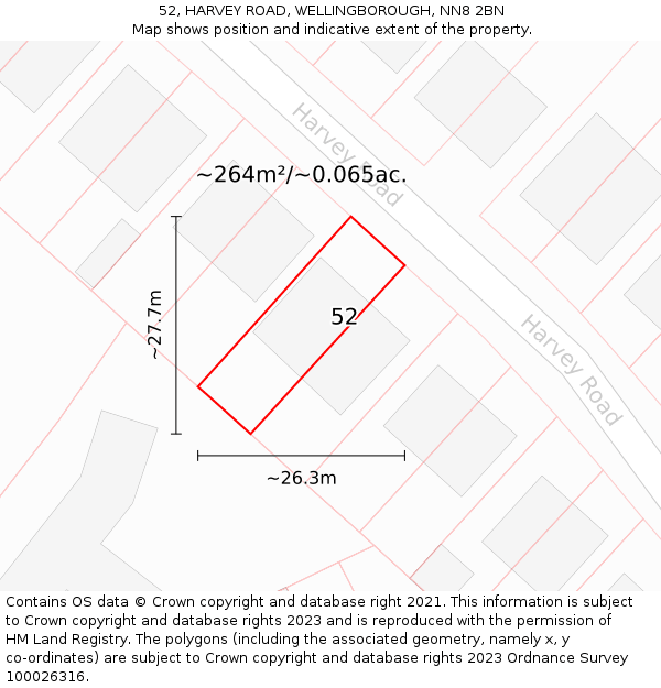 52, HARVEY ROAD, WELLINGBOROUGH, NN8 2BN: Plot and title map