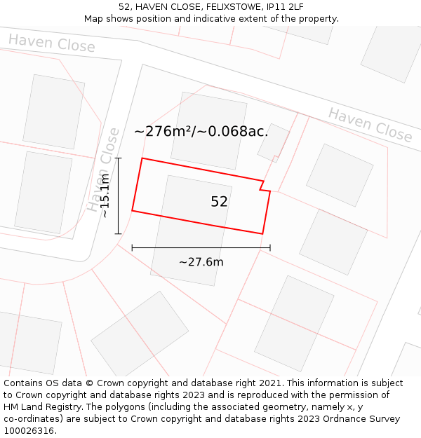 52, HAVEN CLOSE, FELIXSTOWE, IP11 2LF: Plot and title map