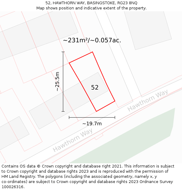 52, HAWTHORN WAY, BASINGSTOKE, RG23 8NQ: Plot and title map