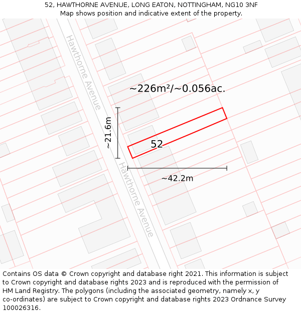 52, HAWTHORNE AVENUE, LONG EATON, NOTTINGHAM, NG10 3NF: Plot and title map