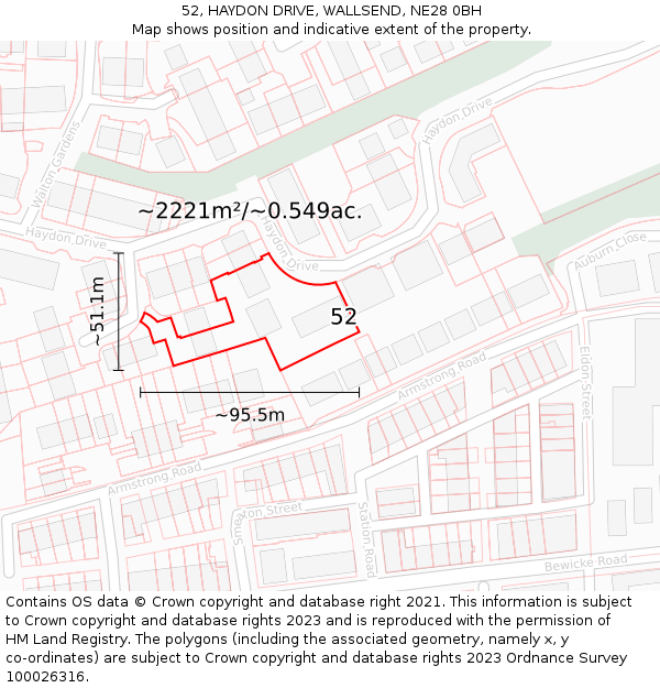 52, HAYDON DRIVE, WALLSEND, NE28 0BH: Plot and title map