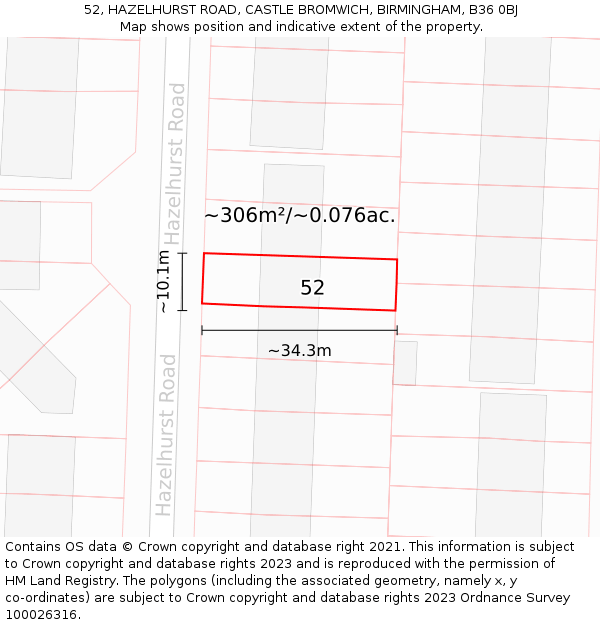 52, HAZELHURST ROAD, CASTLE BROMWICH, BIRMINGHAM, B36 0BJ: Plot and title map