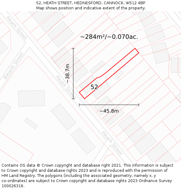 52, HEATH STREET, HEDNESFORD, CANNOCK, WS12 4BP: Plot and title map