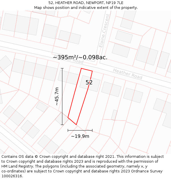 52, HEATHER ROAD, NEWPORT, NP19 7LE: Plot and title map