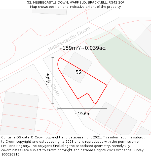 52, HEBBECASTLE DOWN, WARFIELD, BRACKNELL, RG42 2QF: Plot and title map
