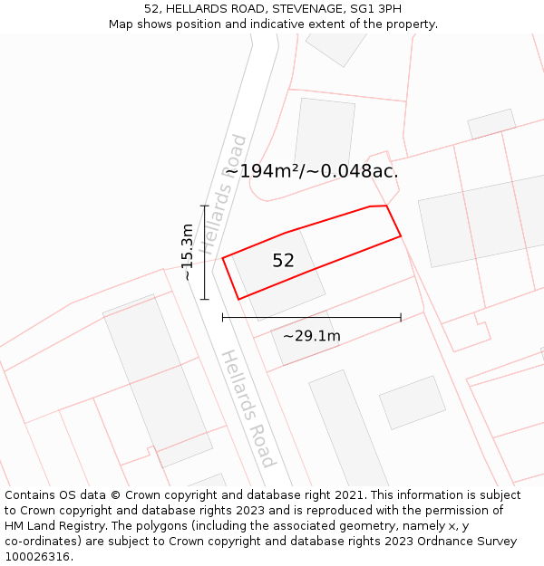 52, HELLARDS ROAD, STEVENAGE, SG1 3PH: Plot and title map