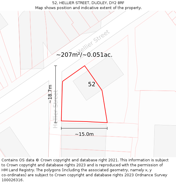 52, HELLIER STREET, DUDLEY, DY2 8RF: Plot and title map