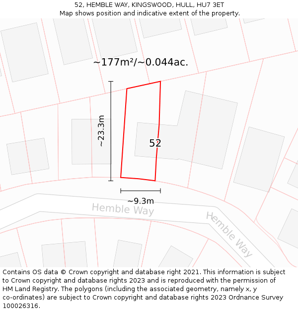 52, HEMBLE WAY, KINGSWOOD, HULL, HU7 3ET: Plot and title map