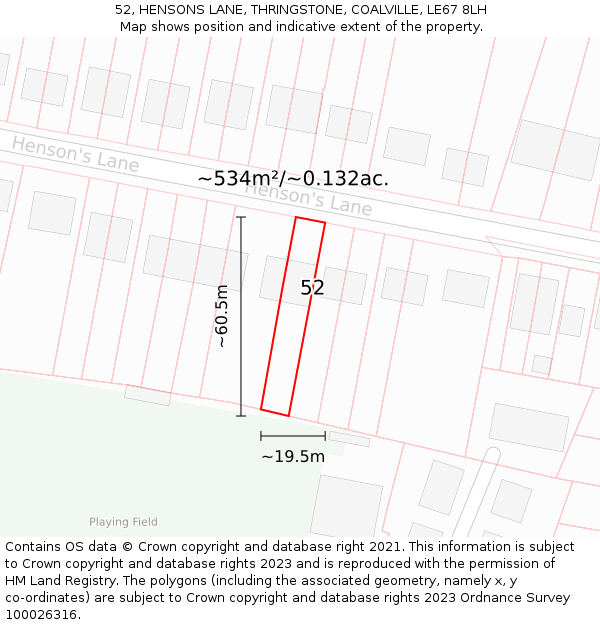 52, HENSONS LANE, THRINGSTONE, COALVILLE, LE67 8LH: Plot and title map