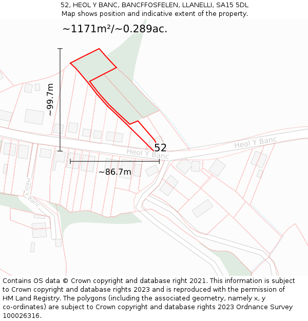 52, HEOL Y BANC, BANCFFOSFELEN, LLANELLI, SA15 5DL: Plot and title map