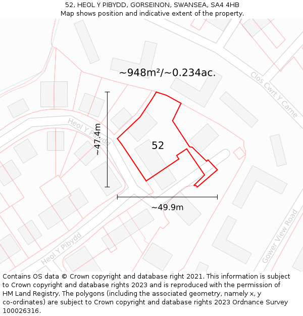 52, HEOL Y PIBYDD, GORSEINON, SWANSEA, SA4 4HB: Plot and title map