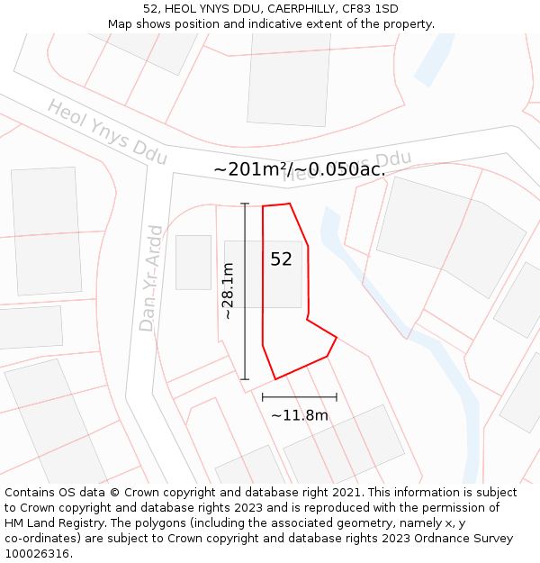 52, HEOL YNYS DDU, CAERPHILLY, CF83 1SD: Plot and title map