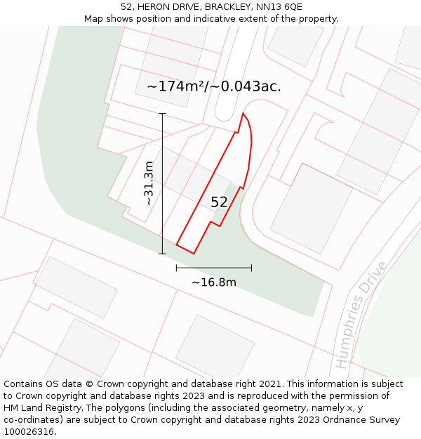 52, HERON DRIVE, BRACKLEY, NN13 6QE: Plot and title map