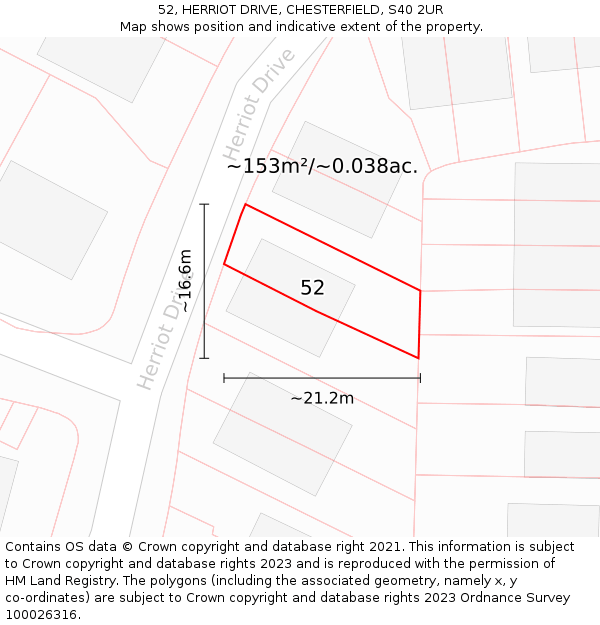 52, HERRIOT DRIVE, CHESTERFIELD, S40 2UR: Plot and title map