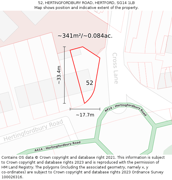 52, HERTINGFORDBURY ROAD, HERTFORD, SG14 1LB: Plot and title map