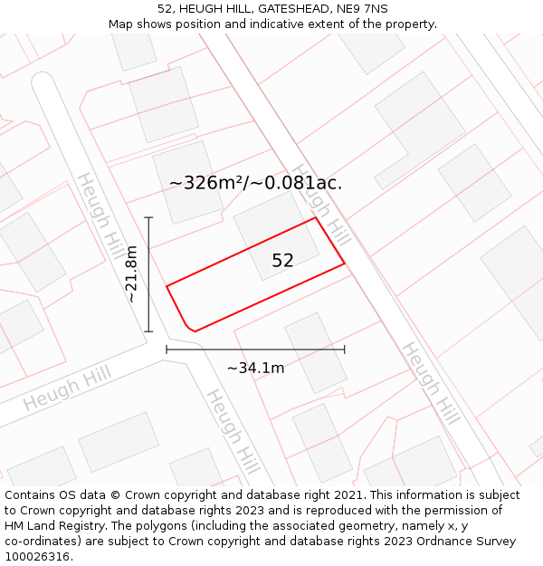 52, HEUGH HILL, GATESHEAD, NE9 7NS: Plot and title map