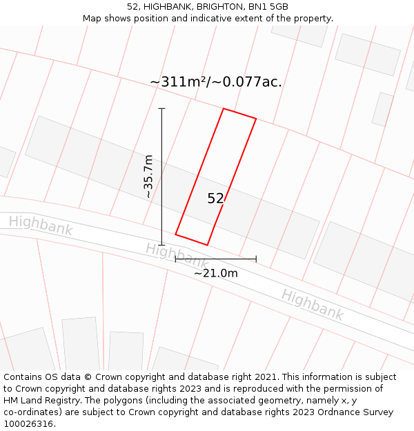 52, HIGHBANK, BRIGHTON, BN1 5GB: Plot and title map