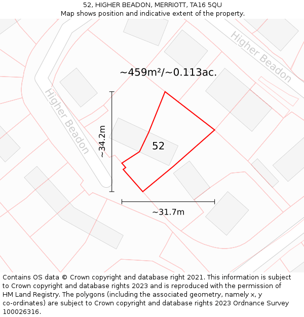52, HIGHER BEADON, MERRIOTT, TA16 5QU: Plot and title map