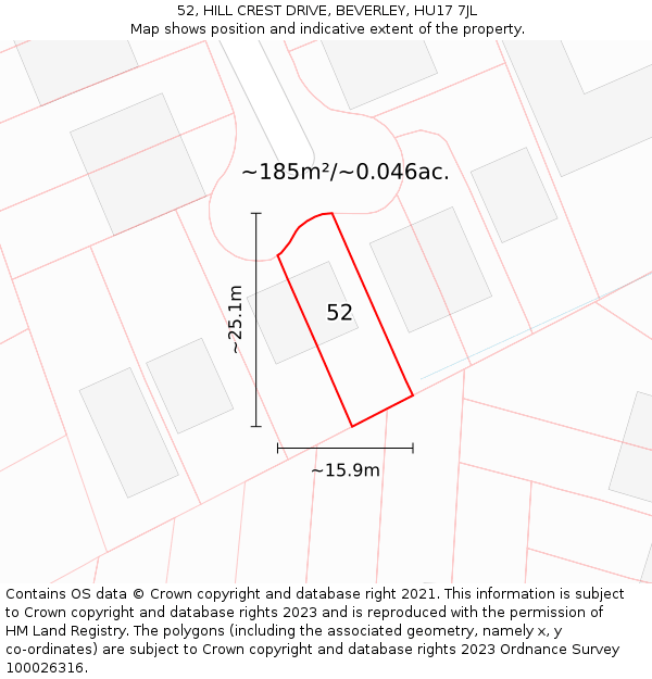 52, HILL CREST DRIVE, BEVERLEY, HU17 7JL: Plot and title map