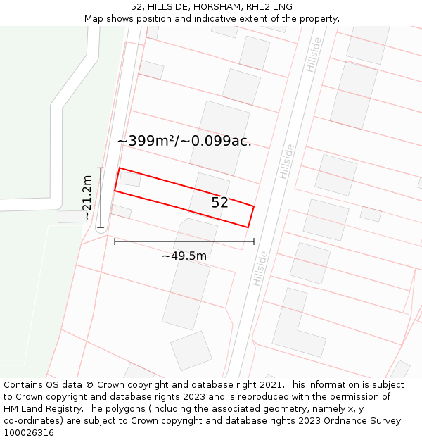 52, HILLSIDE, HORSHAM, RH12 1NG: Plot and title map