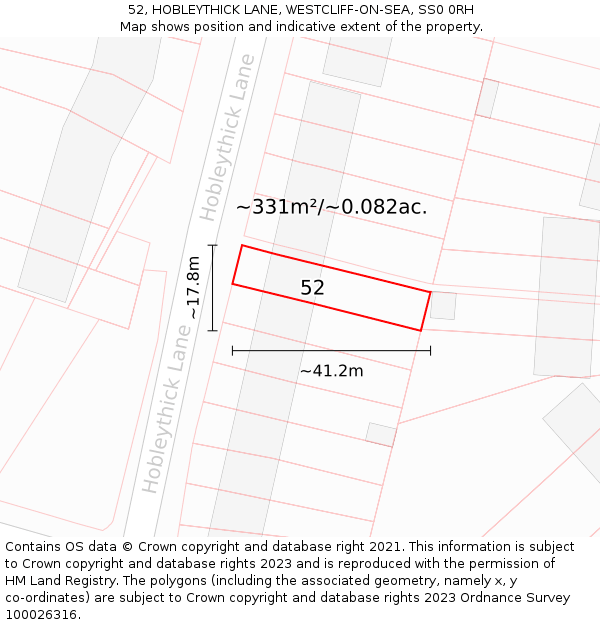 52, HOBLEYTHICK LANE, WESTCLIFF-ON-SEA, SS0 0RH: Plot and title map