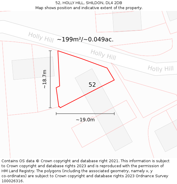 52, HOLLY HILL, SHILDON, DL4 2DB: Plot and title map