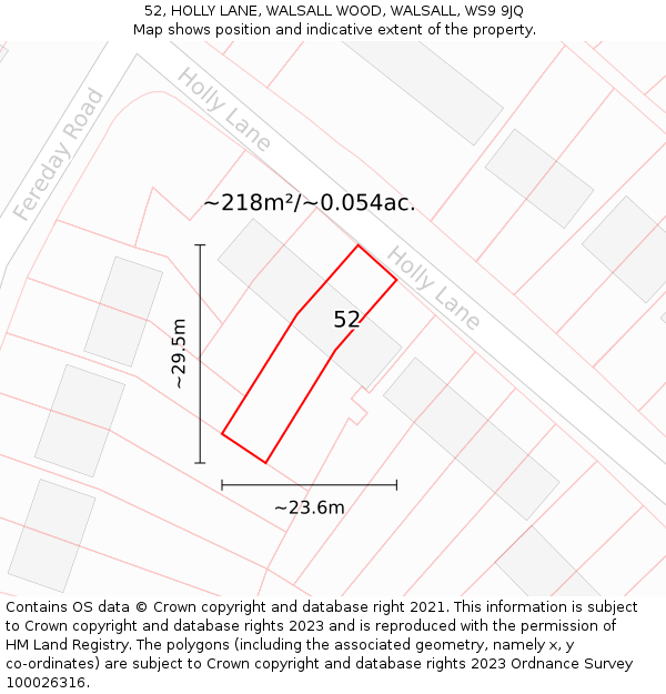 52, HOLLY LANE, WALSALL WOOD, WALSALL, WS9 9JQ: Plot and title map