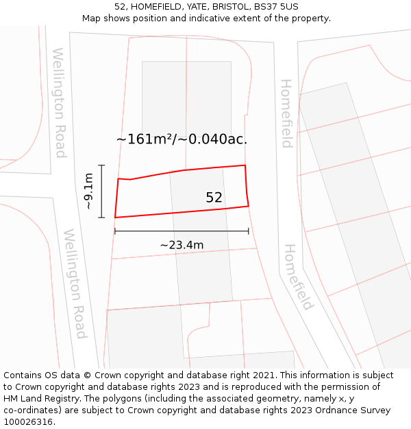 52, HOMEFIELD, YATE, BRISTOL, BS37 5US: Plot and title map