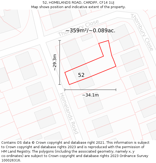 52, HOMELANDS ROAD, CARDIFF, CF14 1UJ: Plot and title map