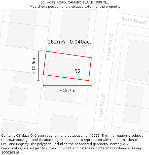 52, HOPE ROAD, CANVEY ISLAND, SS8 7LL: Plot and title map