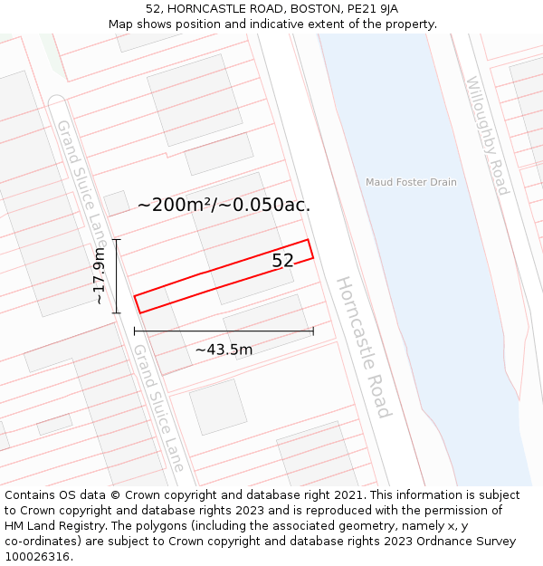 52, HORNCASTLE ROAD, BOSTON, PE21 9JA: Plot and title map