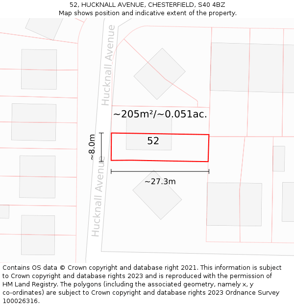 52, HUCKNALL AVENUE, CHESTERFIELD, S40 4BZ: Plot and title map