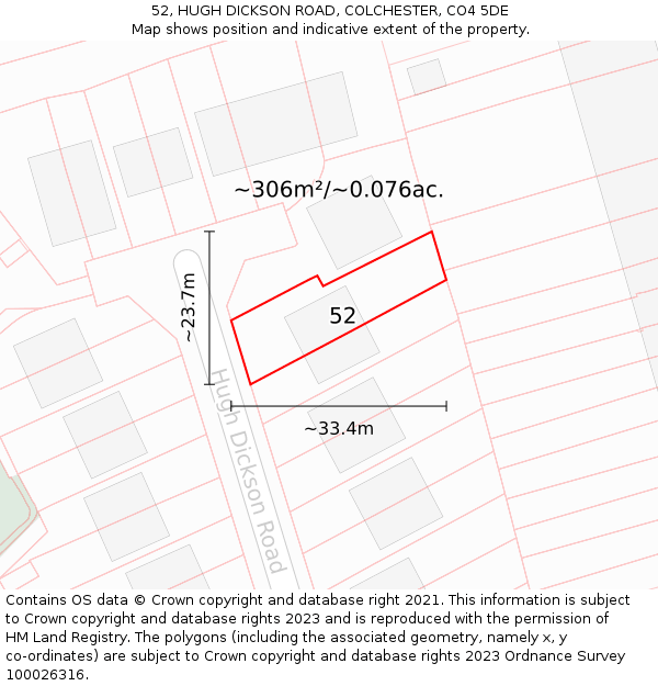 52, HUGH DICKSON ROAD, COLCHESTER, CO4 5DE: Plot and title map