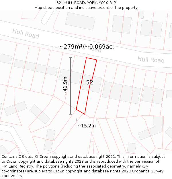 52, HULL ROAD, YORK, YO10 3LP: Plot and title map