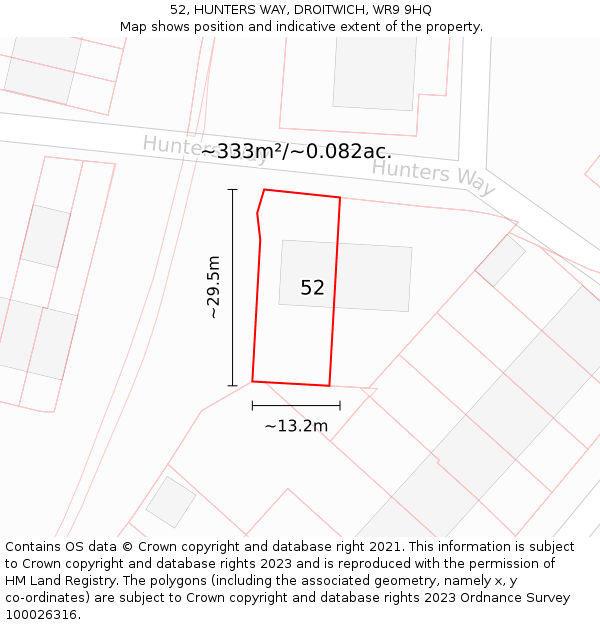 52, HUNTERS WAY, DROITWICH, WR9 9HQ: Plot and title map