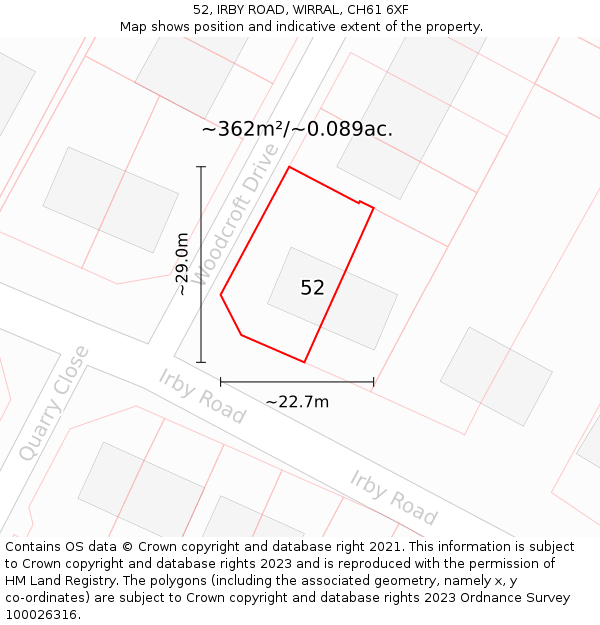 52, IRBY ROAD, WIRRAL, CH61 6XF: Plot and title map