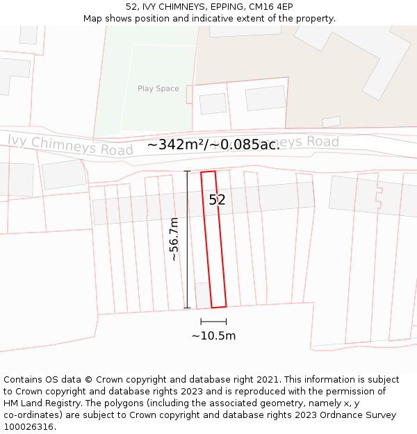 52, IVY CHIMNEYS, EPPING, CM16 4EP: Plot and title map