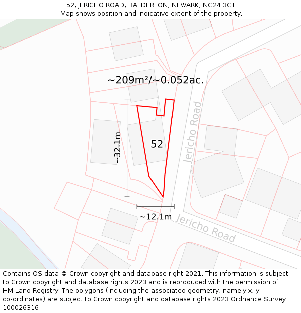 52, JERICHO ROAD, BALDERTON, NEWARK, NG24 3GT: Plot and title map