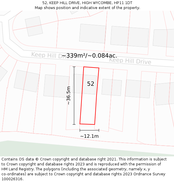 52, KEEP HILL DRIVE, HIGH WYCOMBE, HP11 1DT: Plot and title map