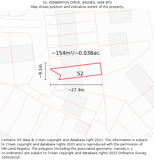 52, KEMBERTON DRIVE, WIDNES, WA8 9FD: Plot and title map