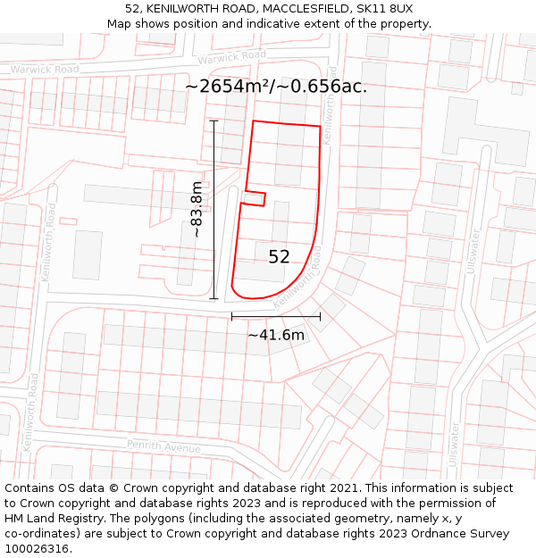 52, KENILWORTH ROAD, MACCLESFIELD, SK11 8UX: Plot and title map