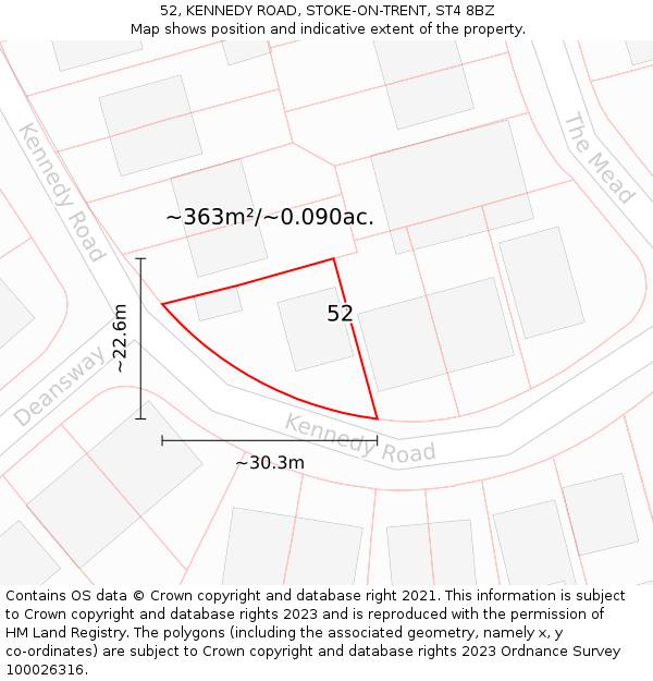 52, KENNEDY ROAD, STOKE-ON-TRENT, ST4 8BZ: Plot and title map