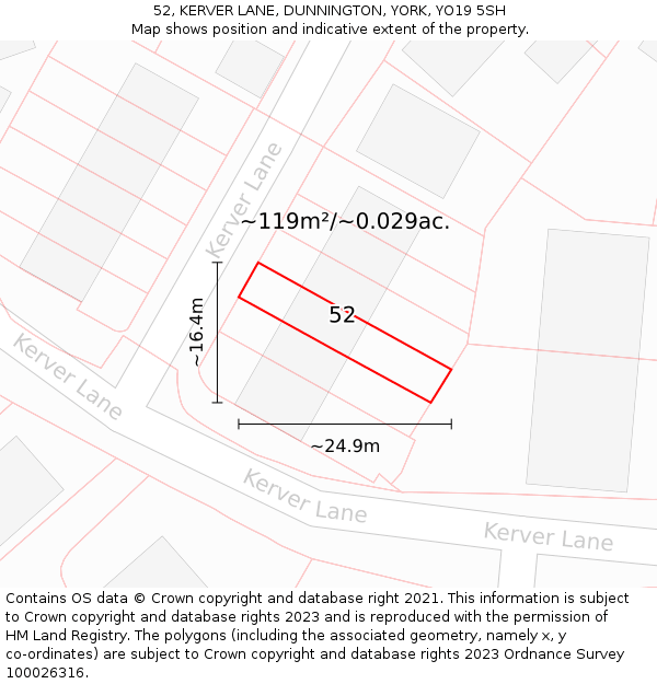 52, KERVER LANE, DUNNINGTON, YORK, YO19 5SH: Plot and title map