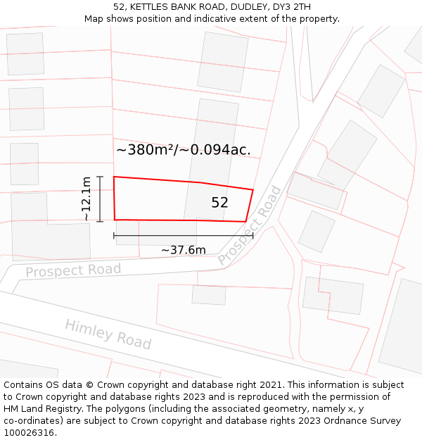 52, KETTLES BANK ROAD, DUDLEY, DY3 2TH: Plot and title map